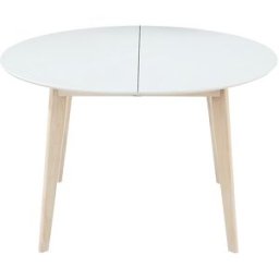Miliboo Table à manger scandinave ronde extensible blanc et bois L120-150 cm LEENA