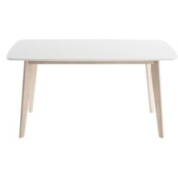 Miliboo Table à manger scandinave blanc et bois clair rectangulaire L150 cm LEENA