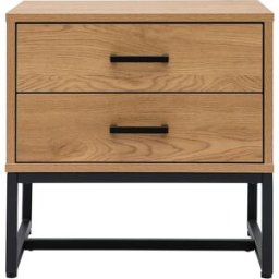 Miliboo Table de chevet avec rangements 2 tiroirs finition bois clair chêne et métal noir LOVATO