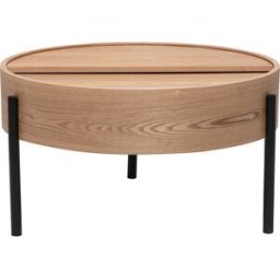 Miliboo Table basse ronde bois clair frêne et métal noir avec plateau pivotant et rangement D80 cm YOLINE