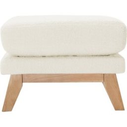Miliboo Pouf repose-pieds déhoussable scandinave en tissu effet laine bouclée blanc cassé et bois clair OSLO