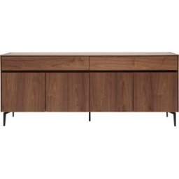 Miliboo Buffet design en bois foncé noyer et métal noir 4 portes 2 tiroirs L180 cm BLISS