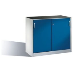 C + P Möbelsysteme Armoire à outils C+P avec portes coulissantes, intérieur 1 tablette, H1000xL1200xP500mm Avant Corps bleu gentiane Corps gris clair ; C + P Möbelsystem (2056-09 S10076)