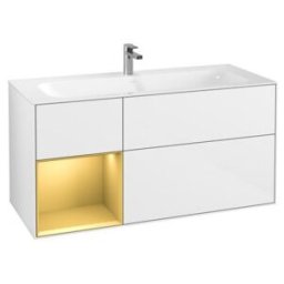 V&B; Finion Meuble sous lavabo Éclairage mural 119,6x59,1cm, étagère gauche, blanc brillant Lac ; Villeroy & Boch (G060HFGF)