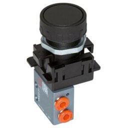 Riegler Minivanne 3/2, manuelle, bouton-poussoir, NC, monostable, M5 latéral rouge (512.114)