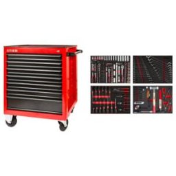 Servante d'atelier garnie STIER 241 pièces, 7 tiroirs, jeu de douilles - 179 pcs, jeu de tournevis/pinces - 17 pcs, kit d'outillage universel 18 pcs, chariot d'atelier, chariot de montage (903855)