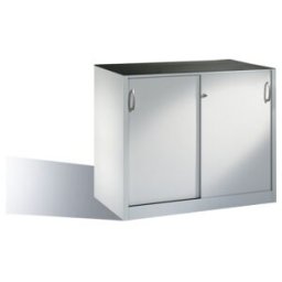 C + P Möbelsysteme Armoire à outils C+P avec portes coulissantes, 1 tablette à l'intérieur, H1000xL1200xP600mm avant gris clair corps gris clair gris clair ; C + P Möbel (2066-09 S10059)