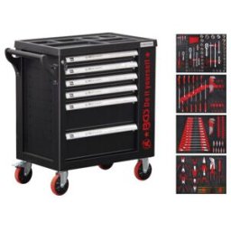 BGS Servante d’atelier, 6 tiroirs, 1 porte latérale, avec 158 outils ; BGS technic (6055)