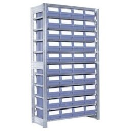 Rayonnages à tablettes équipés de bacs Bito RK p 624 x H 1850 bacs en bleu-gris (53024)
