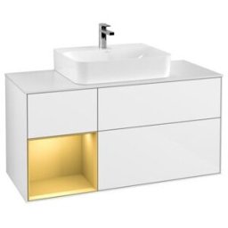 V&B; Meuble sous lavabo Finion 120 cm, éclairage mural, placage bois, réglette gauche, brillant blanc, laqué ; Villeroy & Boch (G161HFGF)
