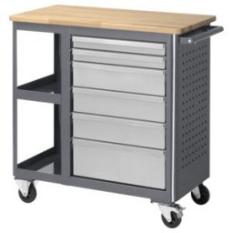 Etabli mobile STIER avec 6 tiroirs et 2 tablettes, lxPxH 960x450x950 mm, acier et hêtre, charge max. 450 kg, servante d'atelier, chariot à outils (905304)