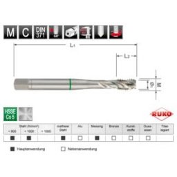 Taraud machine hélicoïdal DIN 371 HSS Co 5, M 5 ; Ruko (2345050E)