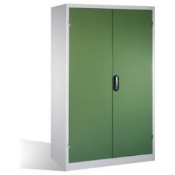 C + P Möbelsysteme Armoire pour charges lourdes C+P avec portes battantes, 3 tablettes et 3 tiroirs, H1950xL1200xP600mm Façade vert réséda Corps gris clair ; C + P Möbel (8932-5230 S10140)