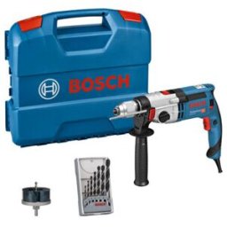 Perceuse à percussion BOSCH GSB 24-2 avec jeu de 7 mèches à bois et jeu de scies cloche (060119C802)
