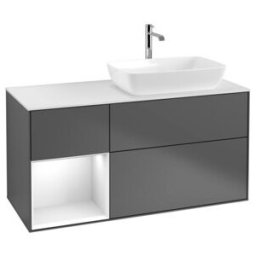 V&B; Finion Meuble sous lavabo 120 cm, éclairage mural, laque blanche, anthracite ; Villeroy & Boch (G801GFGK)