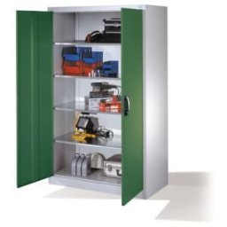Armoire à outils C+P avec portes battantes, 4 tablettes intérieures, H1950xL1200xP600mm Façade vert réséda Corps gris clair ; C + P Möbelsysteme (8932-00 S10604)