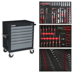 Servante d'atelier STIER Black garnie, 223 pièces (906028)