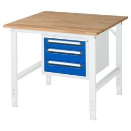 Rau Table de travail Tom réglable en hauteur KM04, L1000 x P1000 x H760-1080mm, plateau B-25mm (06-625B10-10-KM04.11)