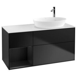 V&B; Meuble sous-lavabo Finion 120 cm, éclairage mural, blanc mat, laqué bleu mat ; Villeroy & Boch (F921PDPD)
