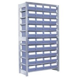 Rayonnages à tablettes équipés de bacs Bito RK p 424 x H 1850 bacs en bleu-gris (53019)