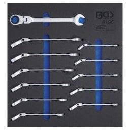 Insert de servante d'atelier 2/3 : Jeu de clés mixtes à cliquet à couder 8 - 19 mm 12 pièces BGS ; BGS technic (4195)