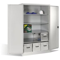 C + P Möbelsysteme Armoire à outils C+P pour charges lourdes XXL avec portes battantes, 4 tablettes intérieures, H1950xL1200xP800mm Façade gris clair Corps gris clair ; (8934-052 S10104)