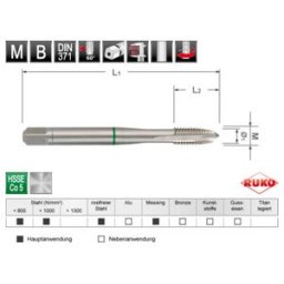 Taraud machine droit entrée GUN DIN 371 HSS Co 5, M 5 ; Ruko (2325050E)