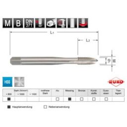 Taraud machine droit entrée GUN M DIN 376 HSS, M 12 ; Ruko (2325120)