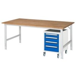 Rau Table de travail Tom réglable en hauteur KM10, L2000xP1000xH760-1080mm, plateau B-25mm (06-625B10-20-KM10.11)