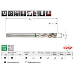 Taraud machine droit entrée DIN 376 HSS Co 5 M 12 ; Ruko (233120ETX)
