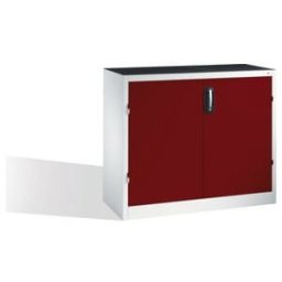 C + P Möbelsysteme Armoire d'appoint C+P pour charges lourdes avec portes battantes, 1 tablette intérieure, H1000xL1200xP500mm Façade rouge rubis Corps gris clair ; C + (8831-052 S10266)