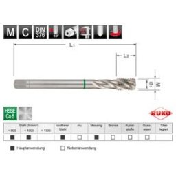 Taraud machine hélicoïdal DIN 376 HSS Co 5, M 12 ; Ruko (2335120E)
