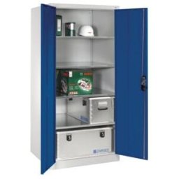 C + P Möbelsysteme Armoire à outils XXL de C+Pavec portes battantes, 4 tablettes intérieures, H1950xL930xP800mm Façade bleu gentiane Corps gris clair ; C + P Möbelsystem (8924-00 S10167)
