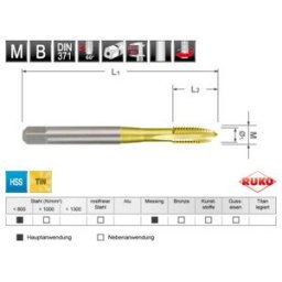 Taraud machine droit entrée GUN DIN 371 HSS-TiN, M 10 ; Ruko (2325100T)