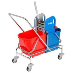 Kit chariot de nettoyage standard STIER (kit balai et 5 housses inclus), 2 seaux 25L, châssis chromé robuste, chariot ménage, nettoyage chantier (904717)