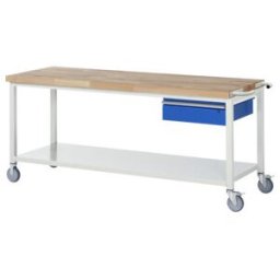 Etabli mobile brut avec tablette et tiroir LxPxH 2000x700x880mm ; RAU (05-8001A6-207B4S.11)
