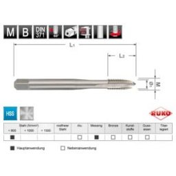 Taraud machine droit entrée GUN M DIN 376 HSS, M 12 ; Ruko (232120TX)