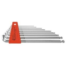 PB Swiss Tools Jeu de clés mâles coudées 6 pans, tige longue et courte, avec tête sphérique chromé, Nombre de tournevis: 9 (2212.LH-10)