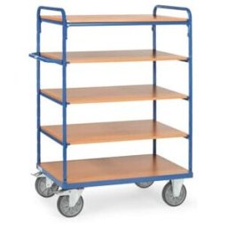 fetra Chariot à plateaux 8243, charge max. 600kg, pneus TPE, 1 plateau fixe et 4 étagères (8243)