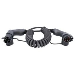 Câble de charge efuturo KS Tools spiralé, connecteur du type 2 vers le type 1, monophase, jusqu’à 3,7 kW, 16 A, 230 V, mode 3, 5 mètres (117.7310)