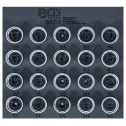 BGS Insert de servante d'atelier 1/6 : Jeu d’outils de réglage pour écrous de jantes pour VAG 20 pièces ; BGS technic (6659)