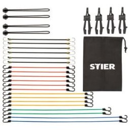 Jeu de 28 élastiques de fixation STIER, crochets en acier avec revêtement ABS (905102)