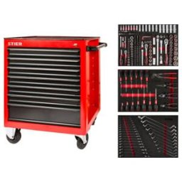 Servante d'atelier garnie 223 pcs STIER, 7 tiroirs, jeu de douilles - 179 pcs, jeu de tournevis/pinces - 17 pcs, je de clés mixtes/polygonales doubles - 27 pcs, chariot d'atelier, chariot de montage (903002)