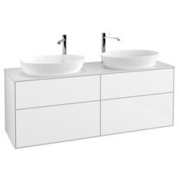 V&B; Meuble sous-lavabo Éclairage mural Finion 160x60 cm, plan lavabo blanc, laqué blanc brillant ; Villeroy & Boch (G96100GF)