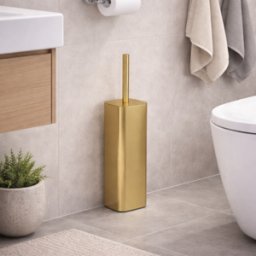 Porte-Brosse Wc Gedy En Acier Inoxydable Doré Mat Et Touffe De Poils, Collection Tonga Line