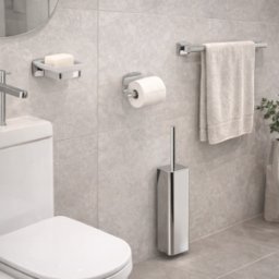Ensemble De 4 Accessoires Muraux Gedy En Verre Satiné Et Acier Inoxydable Chromé, Collection Tonga Line