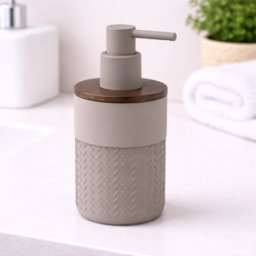 Distributeur De Savon Gedy En Bambou Et Résine, Gris, Collection Thea Line