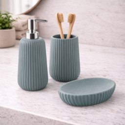 Ensemble De 3 Accessoires De Salle De Bain En Céramique Gedy Marika, Bleu Poudré