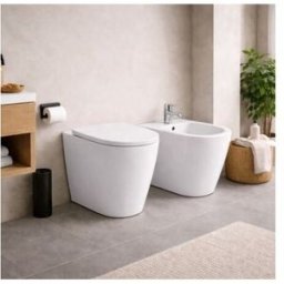 Ensemble Wc Et Bidet Sur Pied Azzurra Ceramica, Collection Aurea, CéRamique Blanche avec Siège Inclus