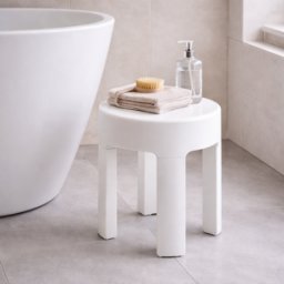Tabouret Gedy Avec Rangement Et Pieds Antidérapants, Blanc Mat, Gamme Newbox